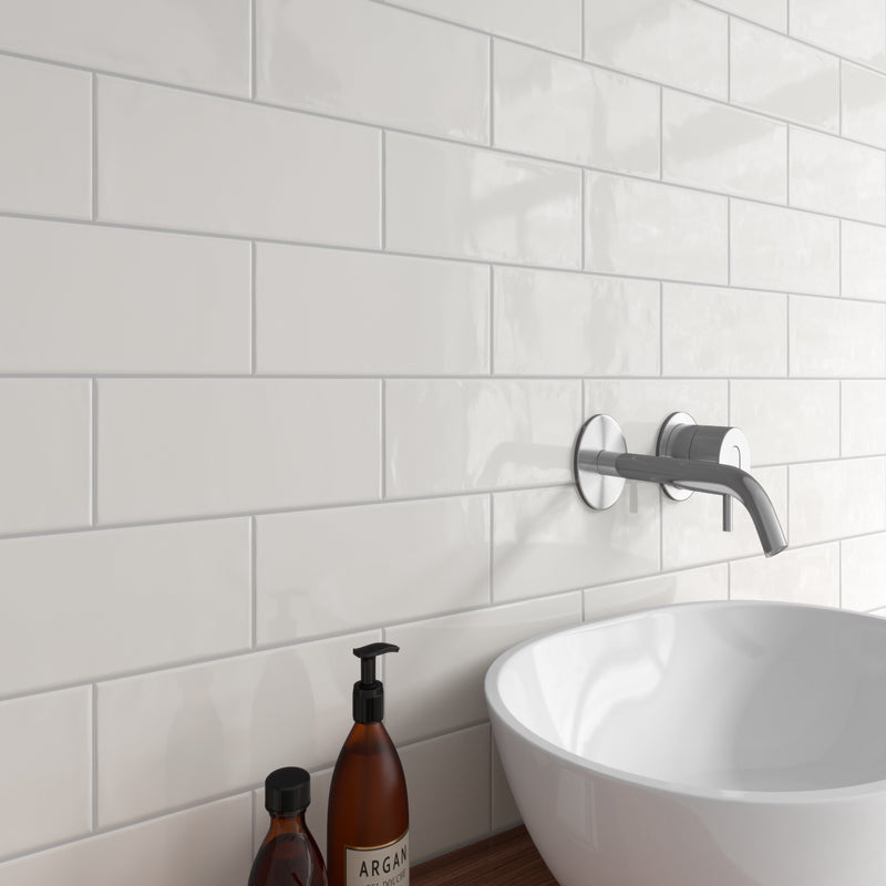 Urbano Pure Bullnose 4"x12" Glossy Ceramic Wall Tile - MSI Collection bathroom basin view