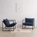 Modern Navy Blue Upholstered Accent Chair with Metal Frame