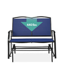 2 Seat Mesh Patio Loveseat Swing Glider Rocker with Armrests in Navy Blue