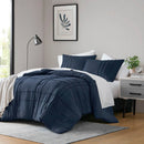 King Size Navy Blue Microfiber Pleated Bohemian Style Pre-Washed Comforter Set