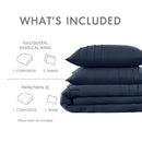 King Size Navy Blue Microfiber Pleated Bohemian Style Pre-Washed Comforter Set