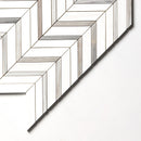 Ice white 16"x11 7/8" Skyline Honed Chevron Fusion Marble Mosaic Product shoot mosaic edge view