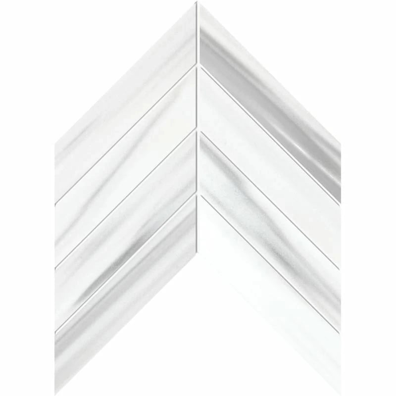 Chevron Frost White 13"x10" Honed Marble Waterjet Decos Product shot tile view