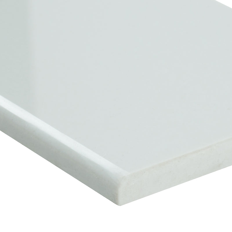 White Bullnose 4"x24" Polished Porcelain Wall Tile - MSI Collection Product shot edge view