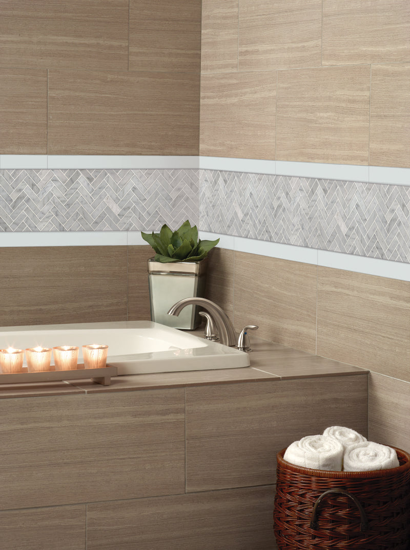 White Bullnose 4"x24" Polished Porcelain Wall Tile - MSI Collection Product shot wash basin view 2