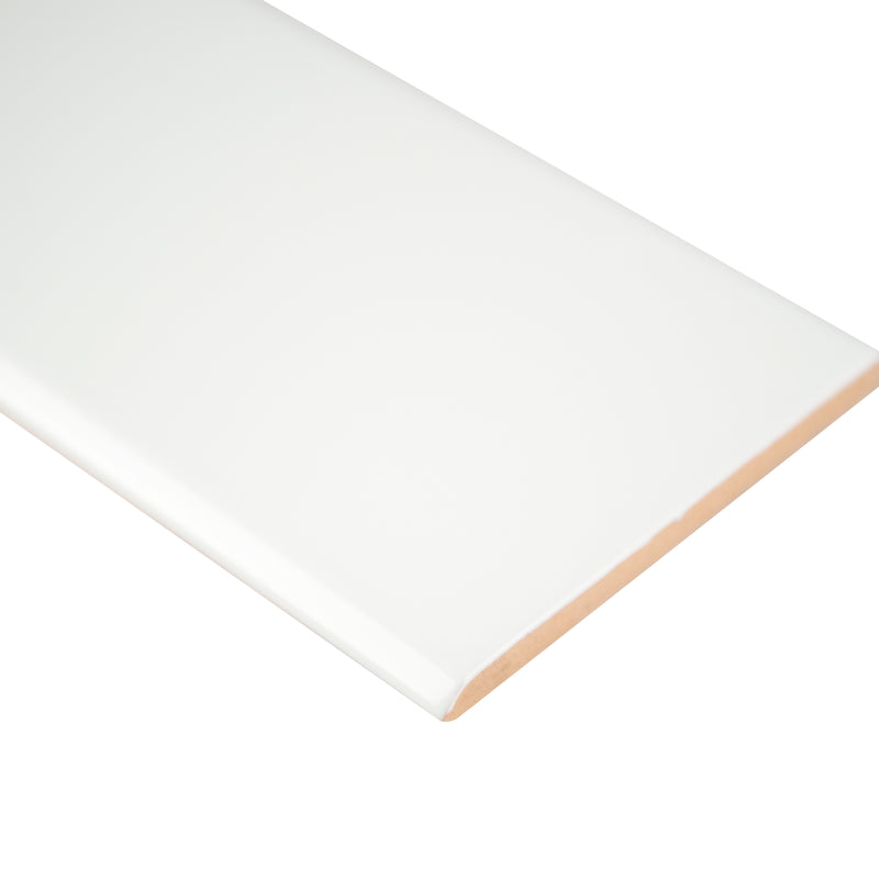 White Bullnose 4"x16" Glossy Ceramic Wall Tile - MSI Collection profile view