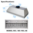 48" Range Hood Insert, Ultra Quiet Stainless Steel 8" Ducted with 1200 CFM Powerful Suction