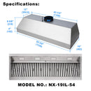 54" Range Hood Insert, Ultra Quiet Stainless Steel 8" Ducted with 1200 CFM Powerful Suction