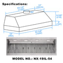 54" Range Hood Insert, Ultra Quiet Stainless Steel 8" Ducted with 1200 CFM Powerful Suction-NX-19IL-54