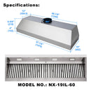 60" Range Hood Insert, Ultra Quiet Stainless Steel 8" Ducted with 1200 CFM Powerful Suction