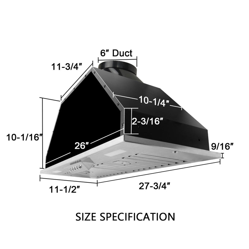 Range Hood Insert 30 Inch, 600 CFM Built-in Kitchen Hood with 3 Speeds, Ultra-Quiet Stainless Steel Ducted Vent Hood Insert with LED Lights and Dishwasher Safe Filters