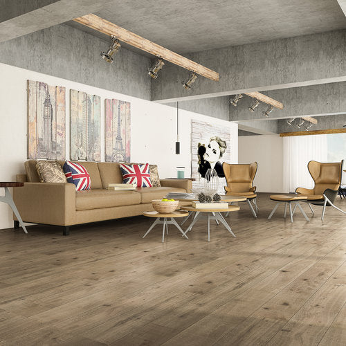 Engineered Hardwood European Oak 9" Wide, 73.23" RL, 5/8" Thick Wirebrushed Audere Native Birch - Mazzia Collection office view 2