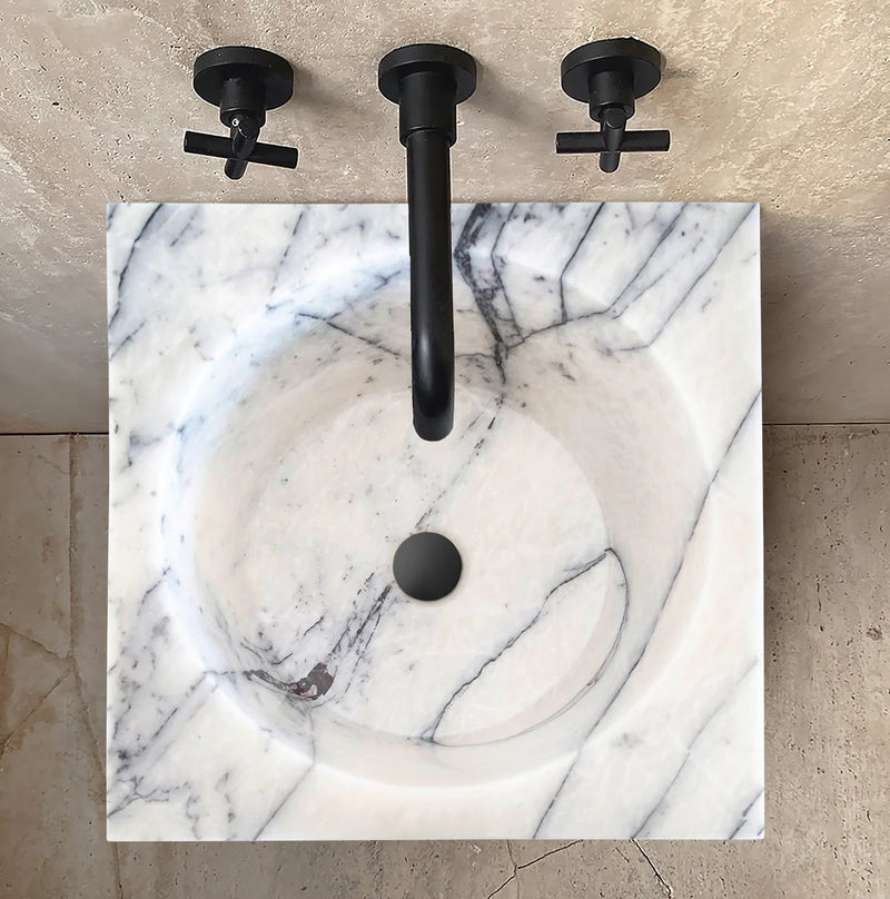 Natural Stone New York White Marble Stand-alone Pedestal Cone Shaped Bathroom Sink to view black faucet 8" Widespread