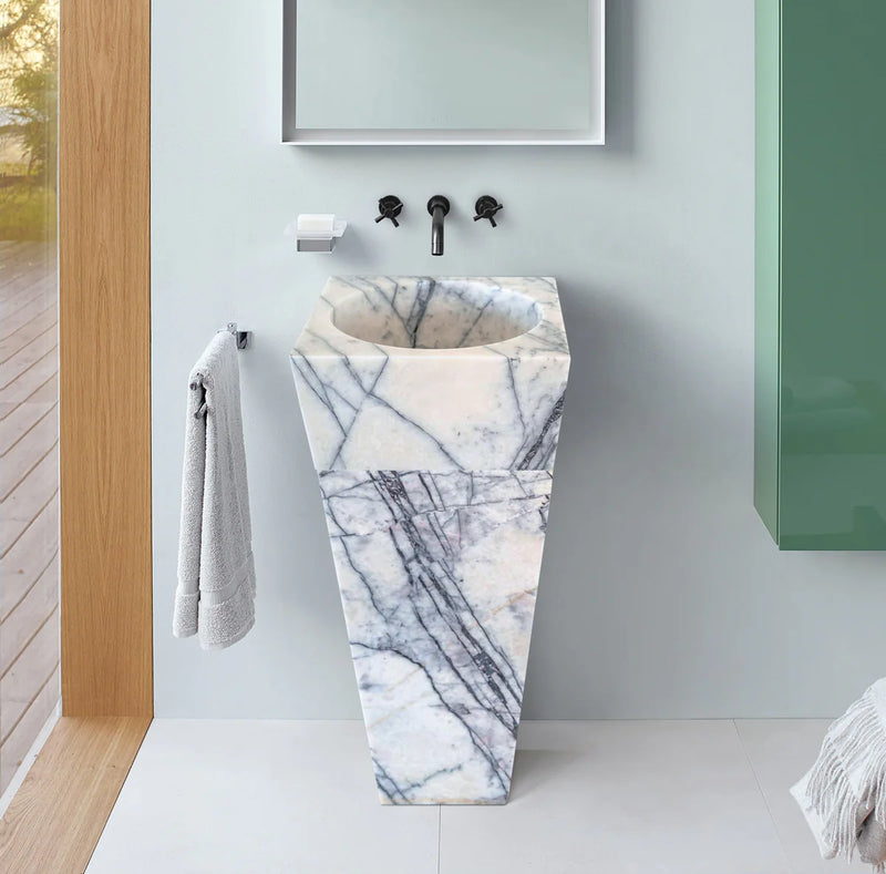 Natural Stone New York White Marble Stand-alone Pedestal Cone Shaped Bathroom Sink bathroom view