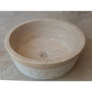 Round Travertine Natural Stone Vessel Sink With Split Face Beige Bathroom