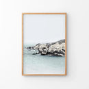 Nautical Neutral Tones Print. Ocean Waves, Rocks