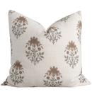 Veda Floral Block Printed Pillow Cover | Brown, Green