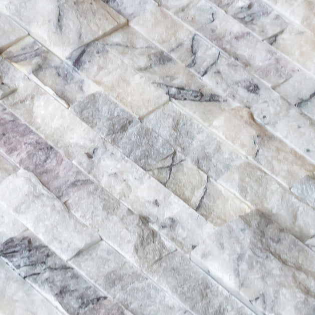 New York Ledger 3D Panel 6x24 Natural Marble Wall Tile splitface multiple angle closeup view