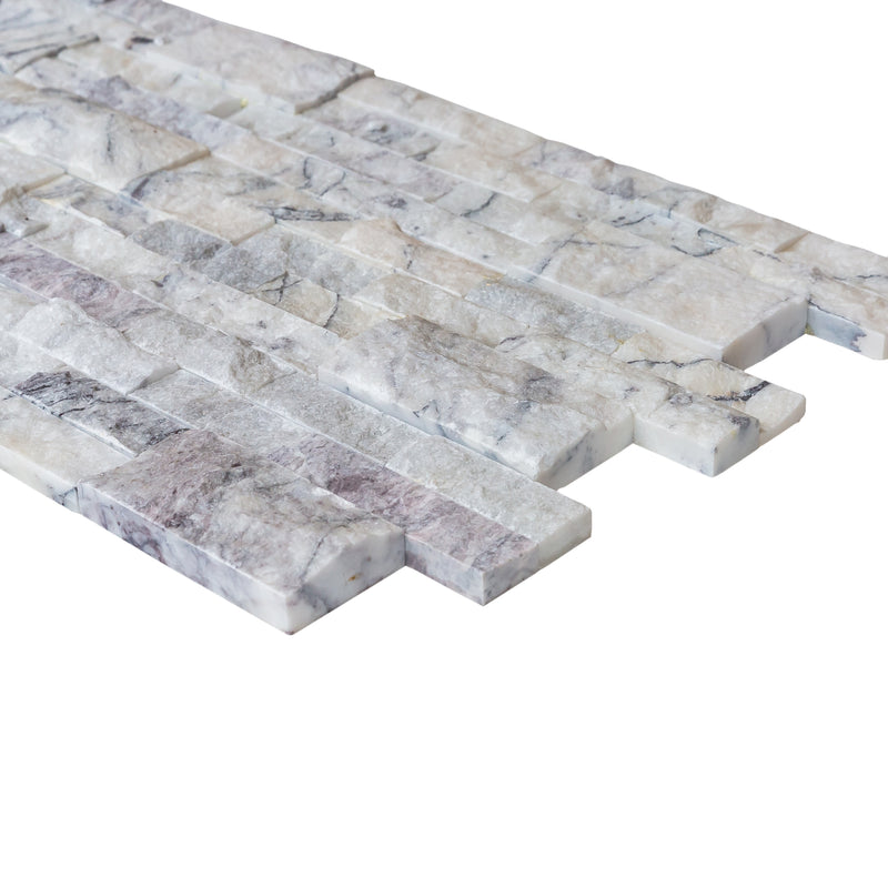 New York Ledger 3D Panel 6x24 Natural Marble Wall Tile splitface multiple profile view