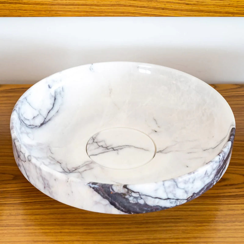 New York Marble Natural Stone Round Above Vanity Bathroom Sink Polished (D)15.5" (H)4.5" angle view