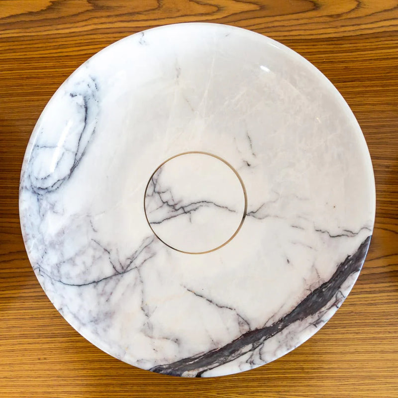 New York Marble Natural Stone Round Above Vanity Bathroom Sink Polished (D)15.5" (H)4.5" top view