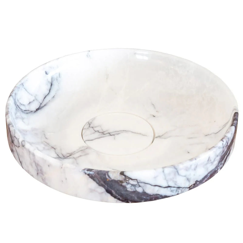 New York Marble Natural Stone Round Above Vanity Bathroom Sink Polished (D)15.5" (H)4.5" angle view product shot