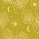 Night Palm Wallpaper, chartreuse and peach