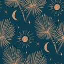 Night Palm Wallpaper, navy and terra cotta