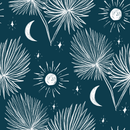 Night Palm Wallpaper, navy and white