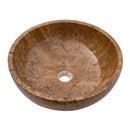 Noce Brown Travertine Undermount Circular Vessel Sink 16x6 Inch Polished and Filled