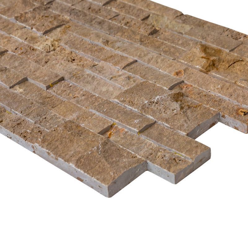 Noce Ledger 3D Panel 6x24 Split face Natural Travertine Wall Tile multiple profile view