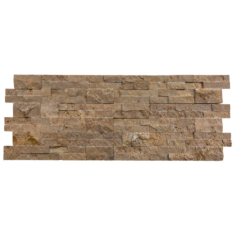 Noce Ledger 3D Panel 6x24 Split face Natural Travertine Wall Tile multiple top view
