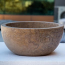 Noce Brown Travertine Natural Stone Round Above Vanity Bathroom Sink 12.5 Diameter 6 Height