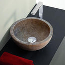 Noce Brown Travertine Natural Stone Round Above Vanity Bathroom Sink 12.5 Diameter 6 Height