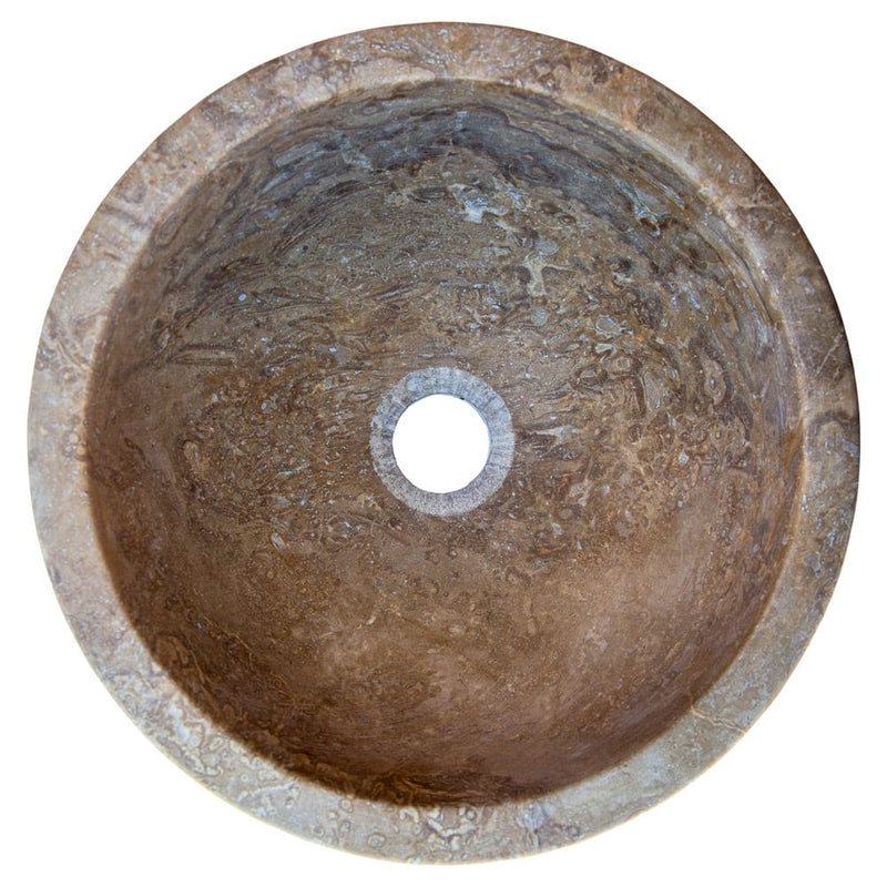 Noce Brown Travertine Natural Stone Round Above Vanity Bathroom Sink (D)12.5" (H)6" top view