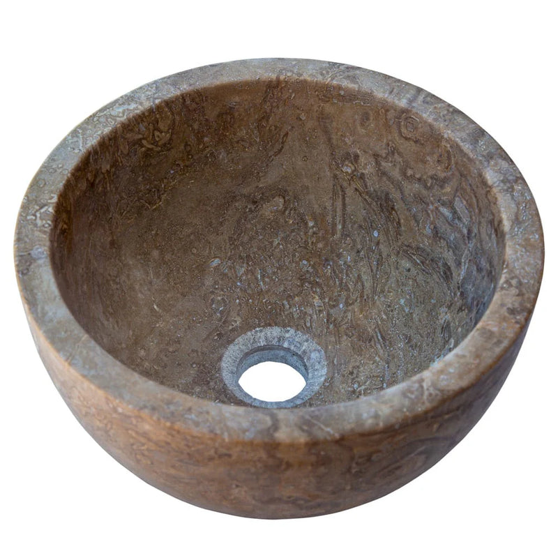 Noce Brown Travertine Natural Stone Round Above Vanity Bathroom Sink (D)12.5" (H)6" angle view product shot