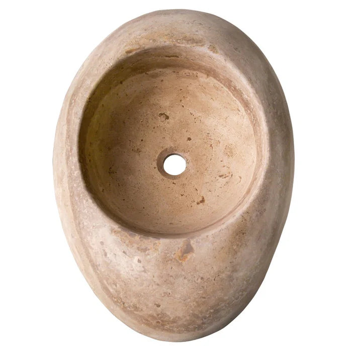 Noce Travertine Natural Stone Kayak Design Above Vanity Bathroom Vessel Sink (W)16" (L)23" (H)6" top view product shot