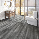 SPC Vinyl Rigid Core 7" Width 60" RL, 6mm Thick, 1.5mm IXPE  Nocturne Blade Silva Floors - Mazzia Collection Product shoot Wash Room view