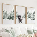 Nordic Winter Wall Art Set of 3. Snowy Forest and Moose