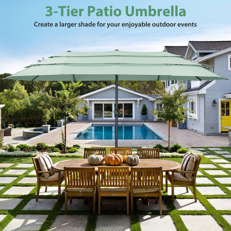 ainfox patio umbrella Ainfox 15ft 3-Tier Patio Umbrella Beach Umbrella Market Umbrella Outdoor Beige