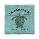 Islamorada Sea Turtle Blue Latitude Longitude Drink Coaster Set