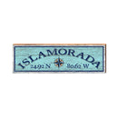 Islamorada Compass Blue Latitude Longitude | Wall Art Print on Real Wood