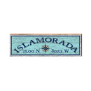 Islamorada Compass Blue Latitude Longitude | Wall Art Print on Real Wood