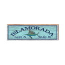Islamorada Sail Fish Blue Latitude Longitude | Wall Art Print on Real Wood