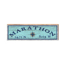 Marathon Compass Blue Latitude Longitude | Wall Art Print on Real Wood