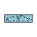 Marathon Lighthouse Blue Latitude Longitude | Wall Art Print on Real Wood