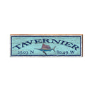 Tavernier Sail Fish Blue Latitude Longitude | Wall Art Print on Real Wood