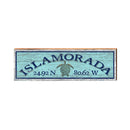 Islamorada Sea Turtle Blue Latitude Longitude | Wall Art Print on Real Wood
