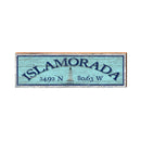 Islamorada Lighthouse Blue Latitude Longitude | Wall Art Print on Real Wood