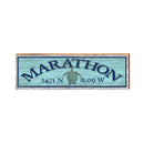 Marathon Sea Turtle Blue Latitude Longitude | Wall Art Print on Real Wood